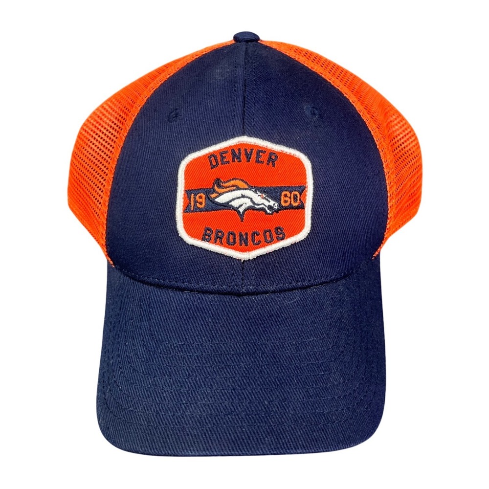 NFL Team Apparel Denver Broncos Navy Blue Orange Mesh Snapback Trucker Hat OSFA